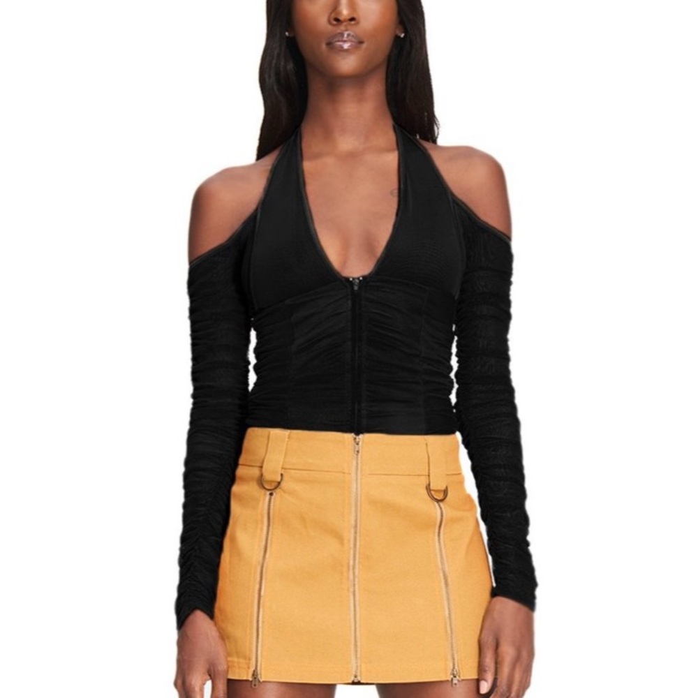 I AM GIA black mesh longsleeve halter top